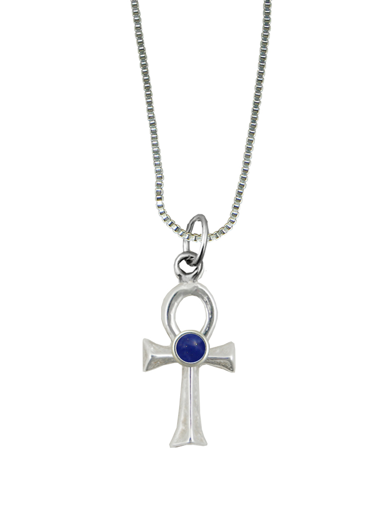 Sterling Silver Sacred Egyptian Ankh Pendant With Lapis Lazuli